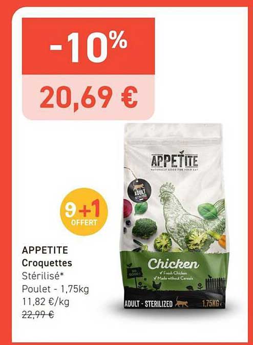 APPETITE Croquettes Stérilisé* Poulet - 1,75kg