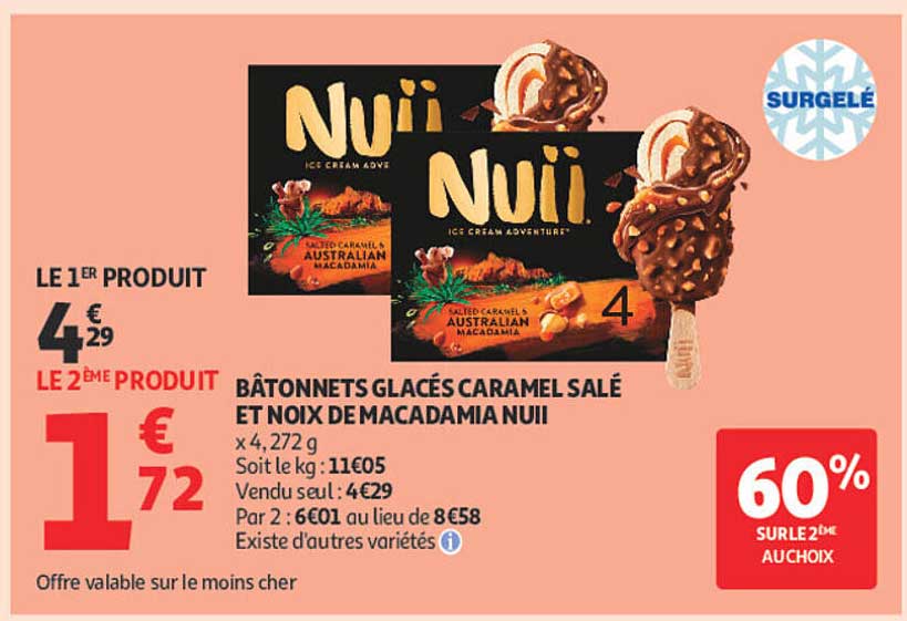 BÂTONNETS GLACÉS CARAMEL SALÉ ET NOIX DE MACADAMIA NUII