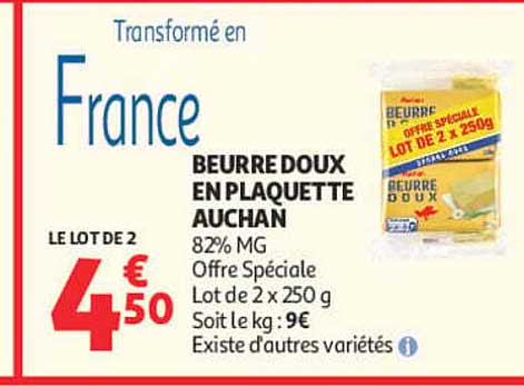 BEURRE DOUX EN PLAQUETTE AUCHAN
