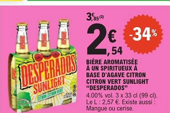 BIÈRE AROMATISÉE À UN SPIRITEUX À BASE D'AGAVE CITRON CITRON VERT SUNLIGHT “DESPERADOS”