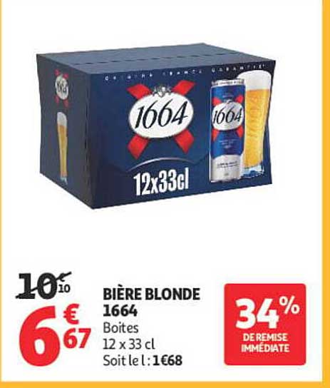 BIÈRE BLONDE 1664 Boîtes 12 x 33 cl Soit le l : 1€68