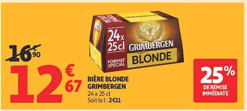 BIÈRE BLONDE GRIMBERGEN 24 x 25 cl Soit le l : 2€11
