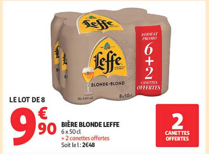 BIERE BLONDE LEFFE 6 x 50 cl + 2 canettes offertes