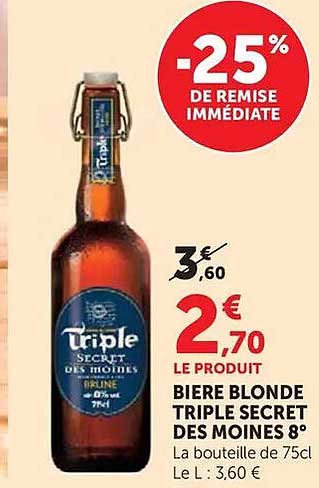 BIERE BLONDE TRIPLE SECRET DES MOINES 8°
