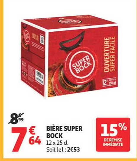 BIÈRE SUPER BOCK 12 x 25 cl Soit le l : 2€53