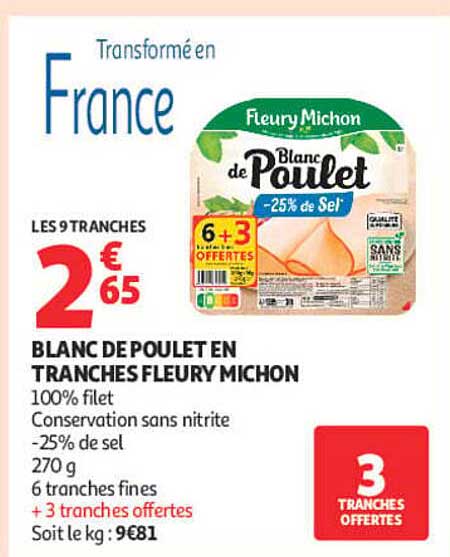 Blanc de poulet en tranches Fleury Michon