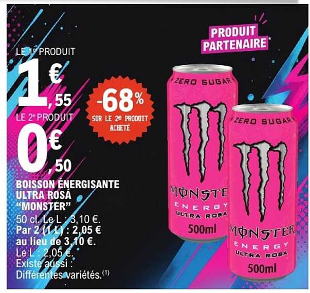 BOISSON ÉNERGISANTE ULTRA ROSA “MONSTER”