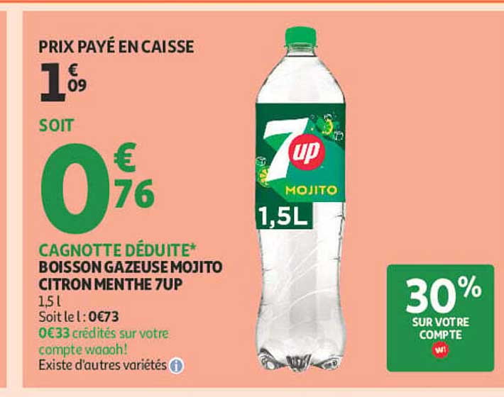 BOISSON GAZEUSE MOJITO CITRON MENTHE 7UP 1,5L