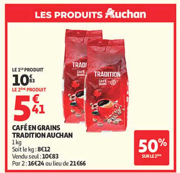 CAFÉ EN GRAINS TRADITION AUCHAN