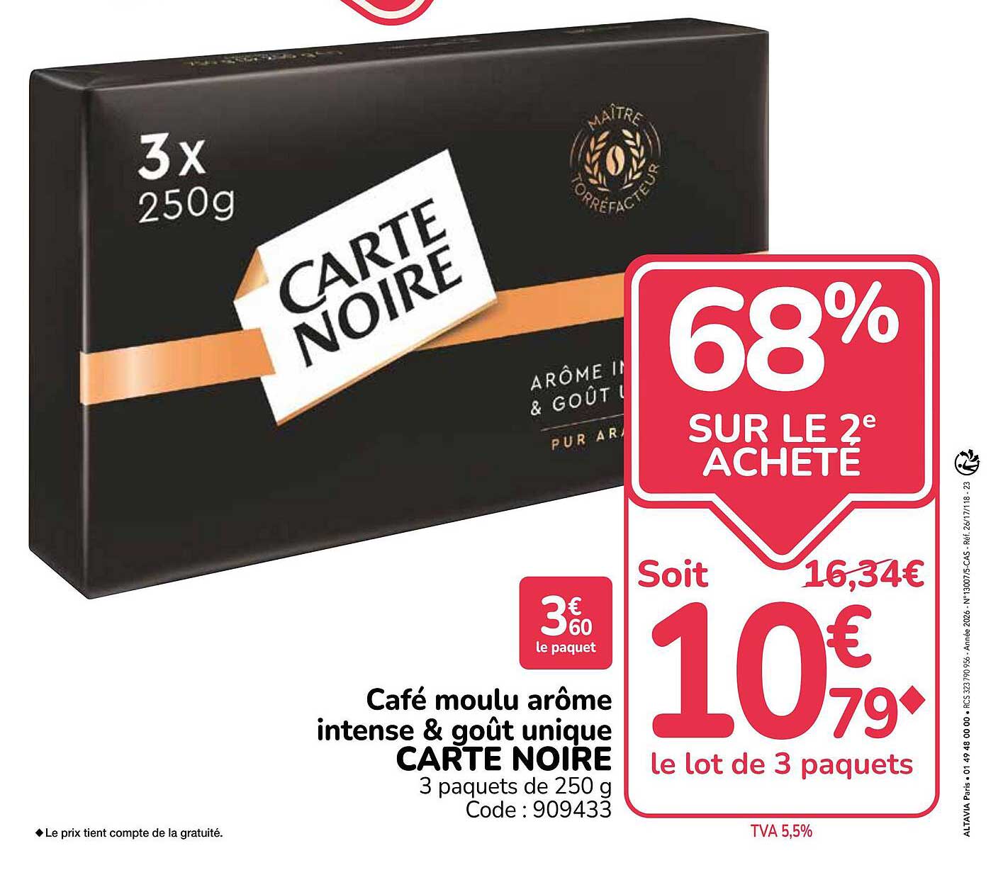 Café moulu arôme intense & goût unique CARTE NOIRE 3 paquets de 250 g