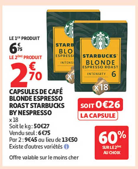 CAPSULES DE CAFÉ BLONDE ESPRESSO ROAST STARBUCKS BY NESPRESSO x18