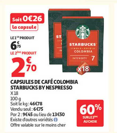 CAPSULES DE CAFÉ COLOMBIA STARBUCKS BY NESPRESSO