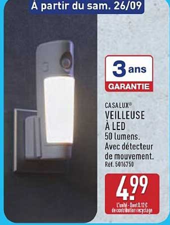 CASALUX® VEILLEUSE À LED 50 lumens. Avec détecteur de mouvement. Réf. 5016750