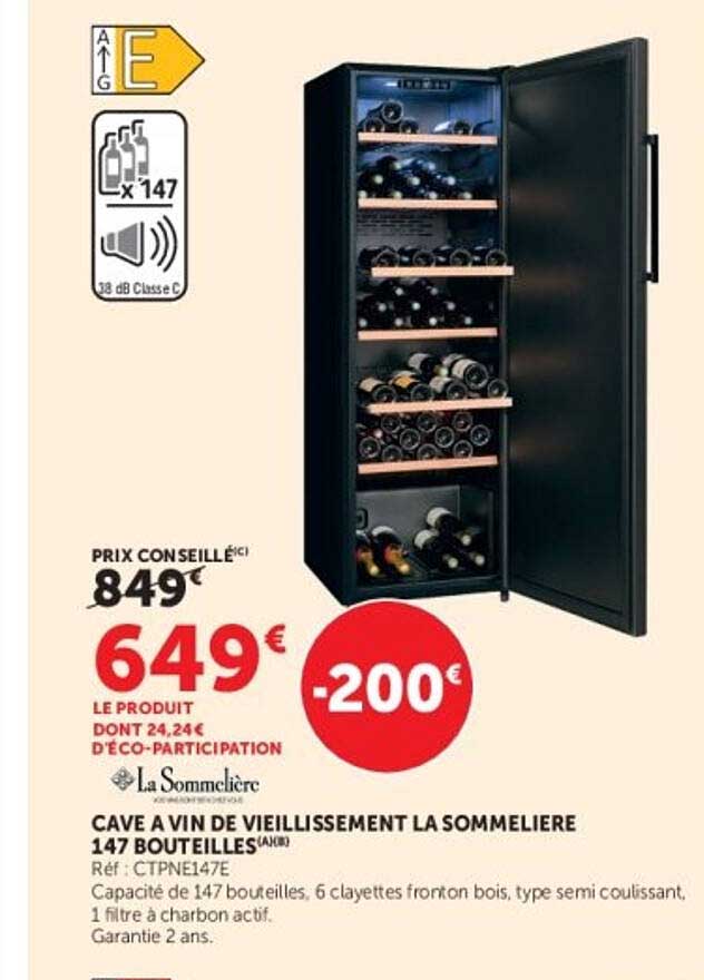 CAVE A VIN DE VIEILLISSEMENT LA SOMMELIERE 147 BOUTEILLES