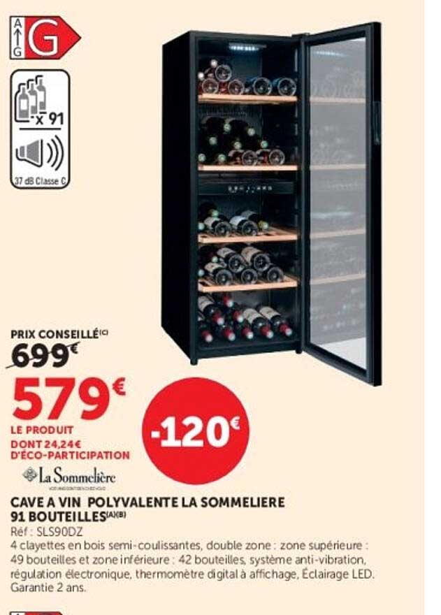 CAVE A VIN POLYVALENTE LA SOMMELIERE 91 BOUTEILLES