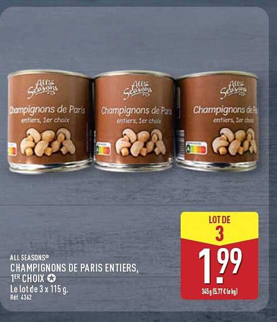 CHAMPIGNONS DE PARIS ENTIERS, 1ER CHOIX