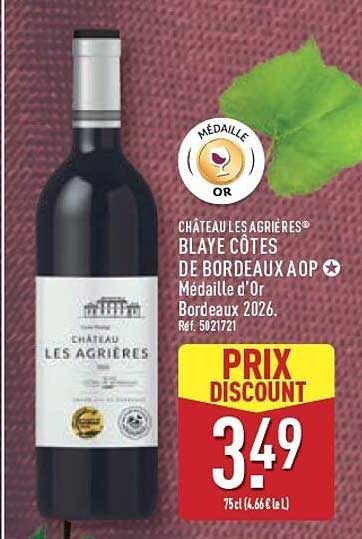 CHÂTEAU LES AGRIÈRES® BLAYE CÔTES DE BORDEAUX AOP Médaillé d'Or Bordeaux 2026.