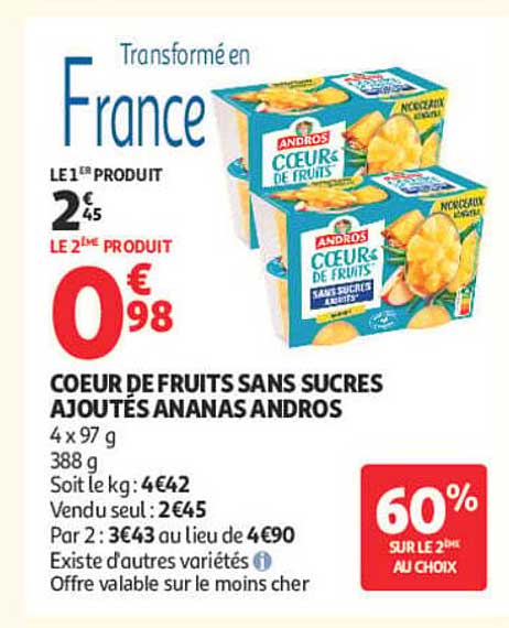 COEUR DE FRUITS SANS SUCRES AJOUTÉS ANANAS ANDROS
