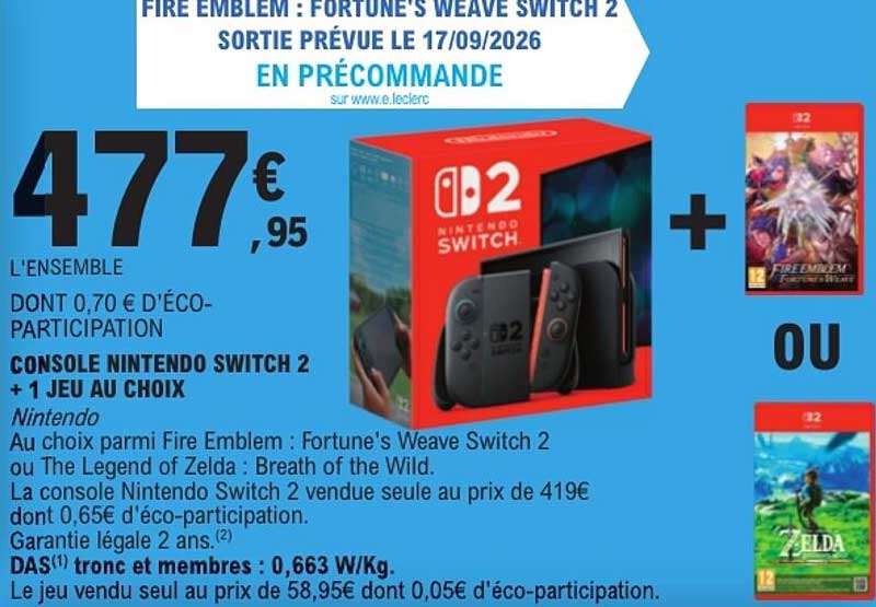 CONSOLE NINTENDO SWITCH 2 + 1 JEU AU CHOIX