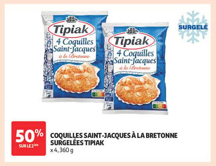 COQUILLES SAINT-JACQUES À LA BRETONNE SURGELÉES TIPIAK x 4,360 g