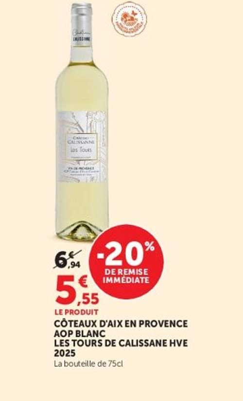 CÔTEAUX D'AIX EN PROVENCE AOP BLANC LES TOURS DE CALISSANE HVE 2025