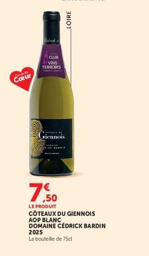 CÔTEAUX DU GIENNOIS AOP BLANC DOMAINE CÉDRICK BARDIN 2025