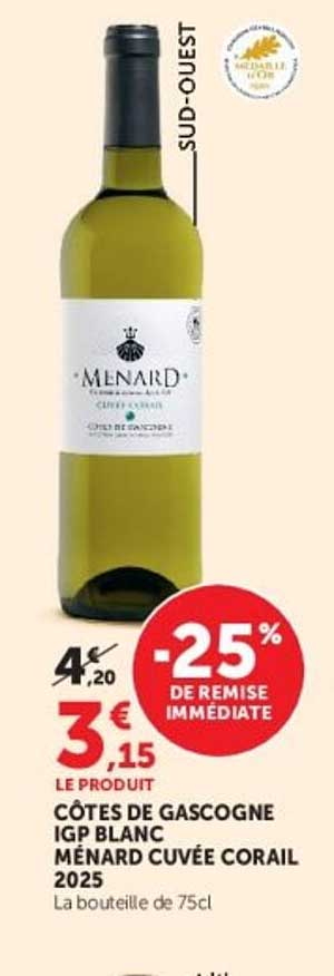 CÔTES DE GASCOGNE IGP BLANC MÉNARD CUVÉE CORAIL 2025