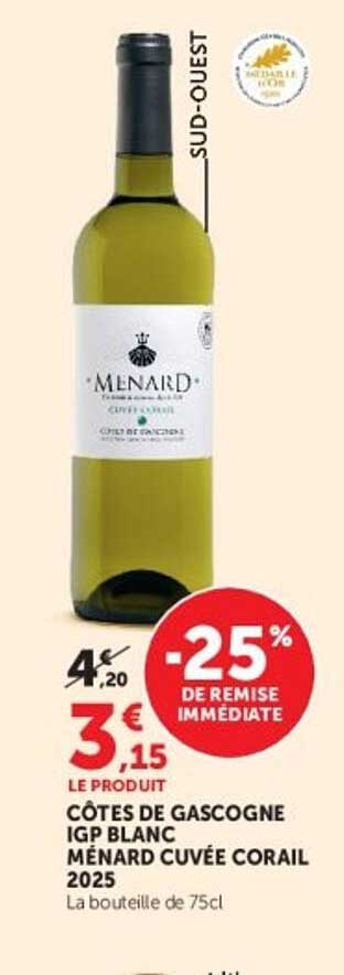 CÔTES DE GASCOGNE IGP BLANC MENARD CUVÉE CORAIL 2025