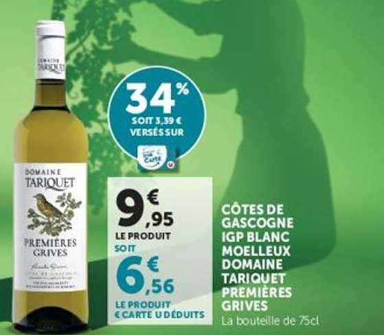 CÔTES DE GASCOGNE IGP BLANC MOELLEUX DOMAINE TARIQUET PREMIÈRES GRIVES