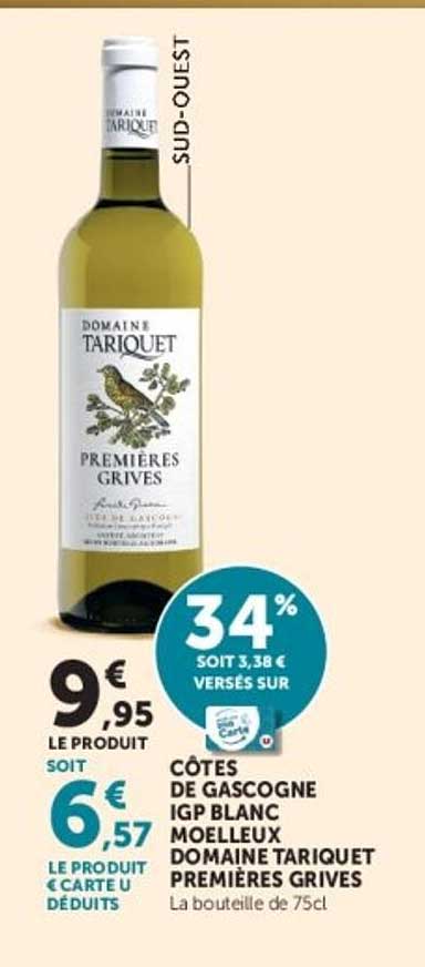 CÔTES DE GASCOGNE IGP BLANC MOELLEUX DOMAINE TARIQUET PREMIÈRES GRIVES