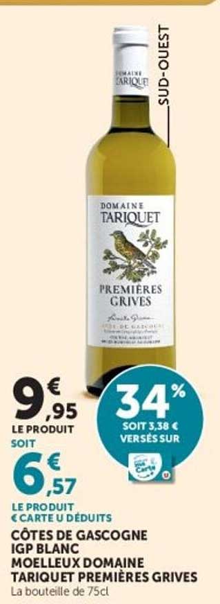 CÔTES DE GASCOGNE IGP BLANC MOELLEUX DOMAINE TARIQUET PREMIÈRES GRIVES
