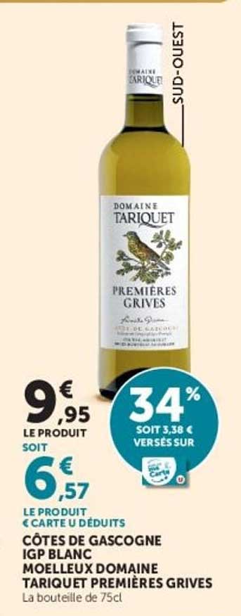 CÔTES DE GASCOGNE IGP BLANC MOELLEUX DOMAINE TARIQUET PREMIÈRES GRIVES