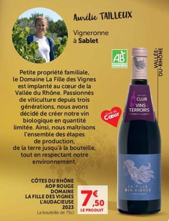CÔTES DU RHÔNE AOP ROUGE DOMAINE LA FILLE DES VIGNES L'AUDACIEUSE 2023
