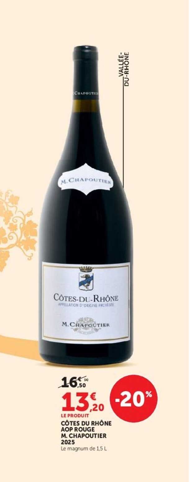 CÔTES DU RHÔNE AOP ROUGE M. CHAPOUTIER 2025 Le magnum de 1,5 L