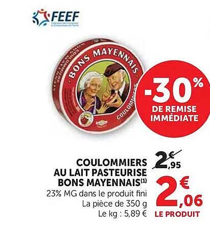 COULOMMIERS AU LAIT PASTEURISÉ BONS MAYENNAIS