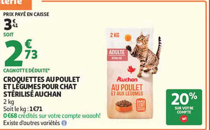 CROQUETTES AU POULET ET LÉGUMES POUR CHAT STÉRILISÉ AUCHAN