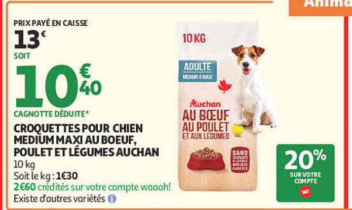 CROQUETTES POUR CHIEN MEDIUM MAXI AU BOEUF, POULET ET LÉGUMES AUCHAN
