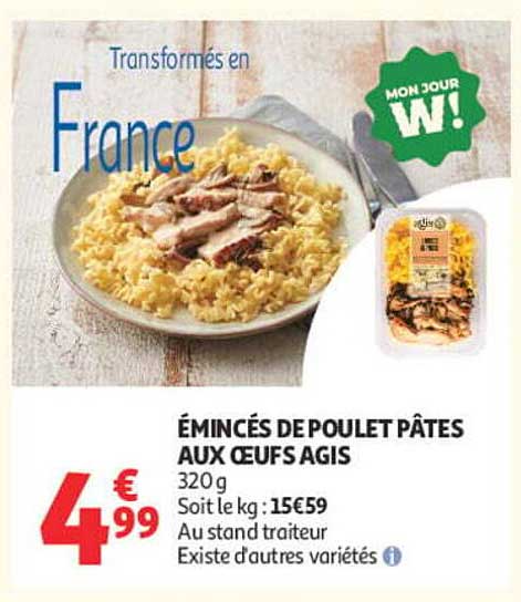 ÉMINCÉS DE POULET PÂTES AUX ŒUFS AGIS