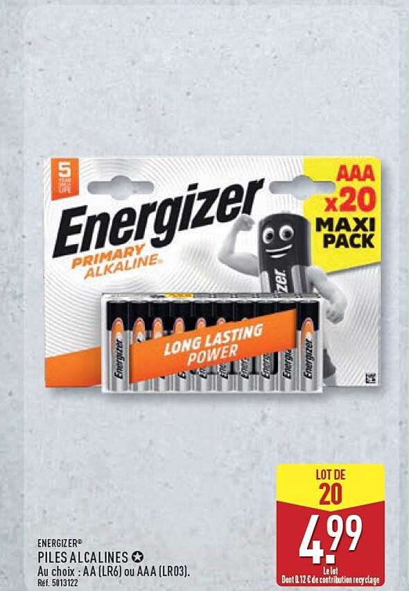 ENERGIZER® PILES ALCALINES Au choix : AA (LR6) ou AAA (LR03). Réf. 5013122