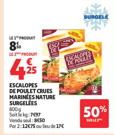 ESCALOPES DE POULET CRUES MARINÉES NATURE SURGELÉES