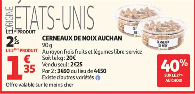 ÉTATS-UNIS CERNEAUX DE NOIX AUCHAN 90 g