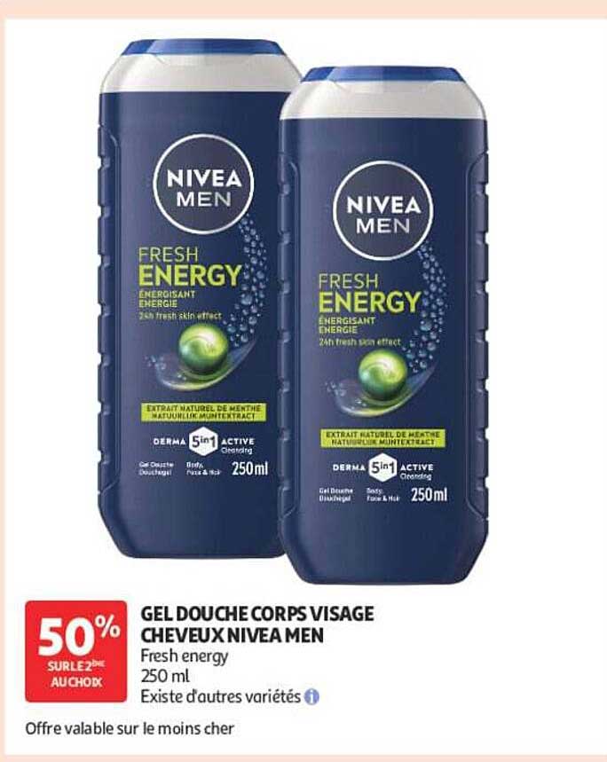 GEL DOUCHE CORPS VISAGE CHEVEUX NIVEA MEN Fresh energy 250 ml