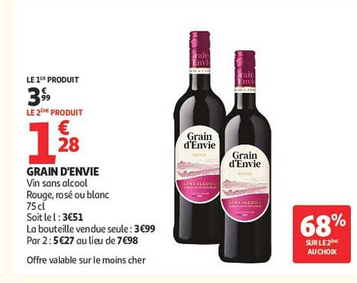 GRAIN D'ENVIE Vin sans alcool Rouge, rosé ou blanc 75cl