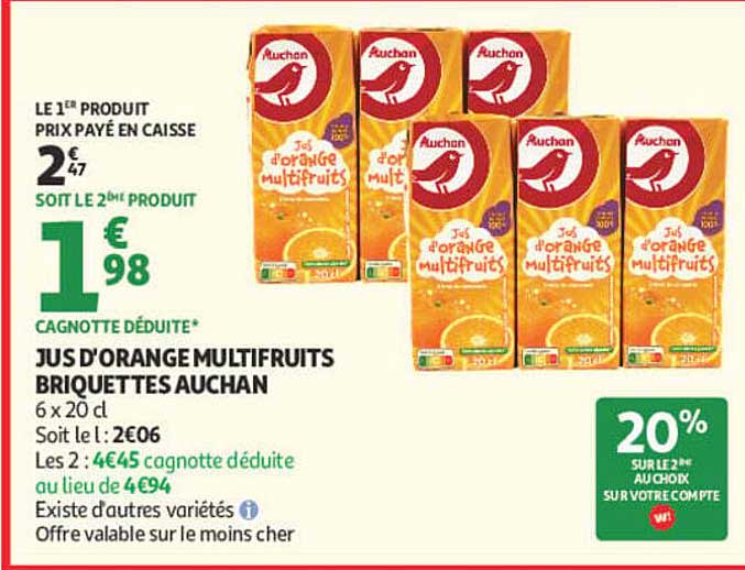 JUS D'ORANGE MULTIFRUITS BRIQUETTES AUCHAN