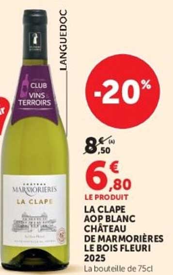 LA CLAPE AOP BLANC CHÂTEAU DE MARMORIÈRES LE BOIS FLEURI 2025