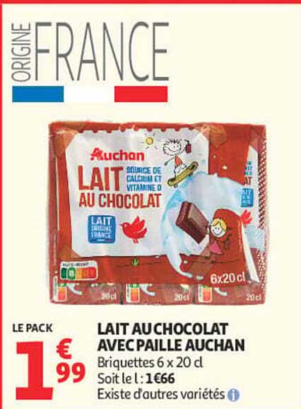 LAIT AU CHOCOLAT AVEC PAILLE AUCHAN