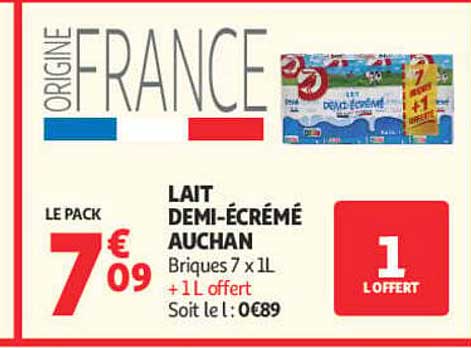 LAIT DEMI-ÉCRÉMÉ AUCHAN