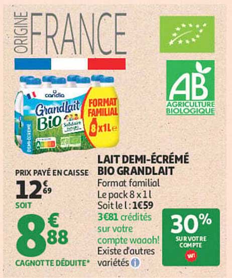 LAIT DEMI-ÉCRÉMÉ BIO GRANDLAIT