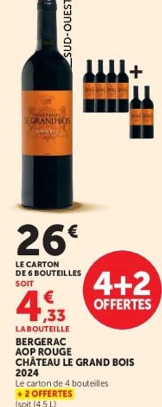 LE CARTON DE 6 BOUTEILLES SOIT 4+2 OFFERTES