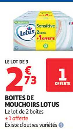 LE LOT DE 3 BOITES DE MOUCHOIRS LOTUS Le lot de 2 boites + 1 offerte Existe d’autres variétés